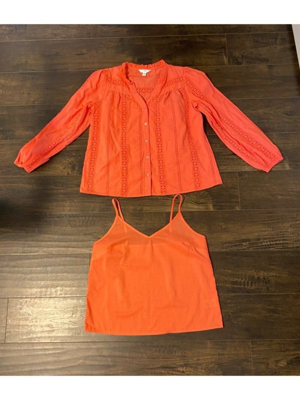 Time And Tru Women S Orange Eyelet Button-Down Blouse & Cami 2 piece set Office